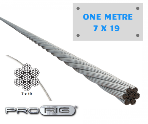 2.5mm 7 x19 ProRig Flexible Wire Rope 316 Stainless Steel  Per Metre