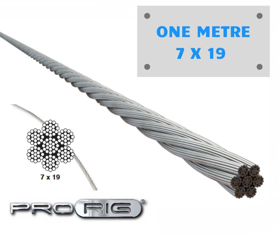 10mm 7 x19 ProRig Flexible Wire Rope 316 Stainless Steel  Per Metre