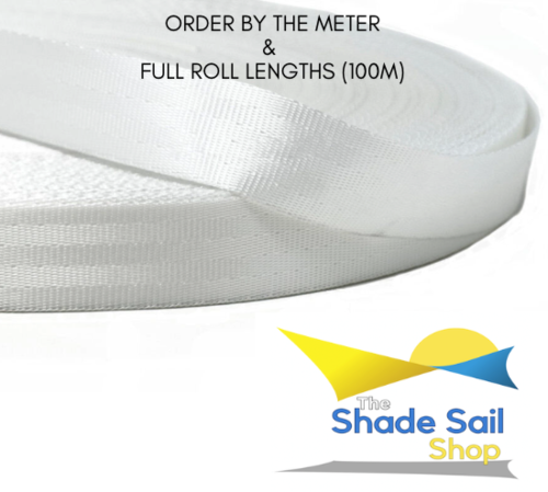 75mm PER METRE White 105M Seat Belt Webbing 105 75mm Polyester BL 3000kg Heavy Duty