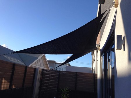 Shaun has sent in 2 photos taken from outside and inside his apartment to show shading and affect of 2 right angle triangle shade sails, size 2x3x3.6m black Thanks so much for your great photos\\n\\n29/12/2015 8:54 PM