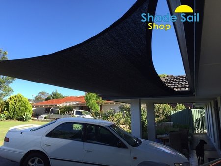 Pictured is a 3x5 standard black shade sail providing shade for Andrew's parked car.\\n\\n6/11/2015 7:59 PM