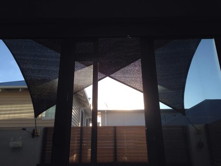 Shaun has sent in 2 photos taken from outside and inside his apartment to show shading and affect of 2 right angle triangle shade sails, size 2x3x3.6m black Thanks so much for your great photos\\n\\n29/12/2015 8:53 PM