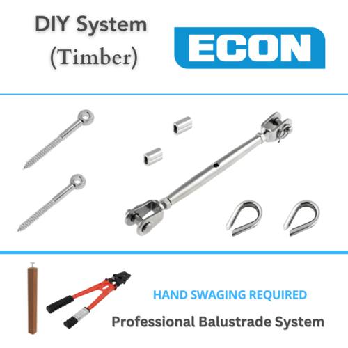 Econ Jaw/Jaw Rigging Screw Stainless 316 Wire Balustrade Kit Timber