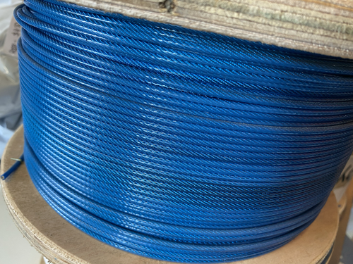2.5mm BLUE PVC Coated 3.2mm Wire Rope 7x7 316G Stainless Steel  Per 305M