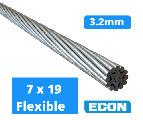 Wire Rope ECON - 3.2mm (7 x 19)  FLEXIBLE Stainless steel - Per Metre