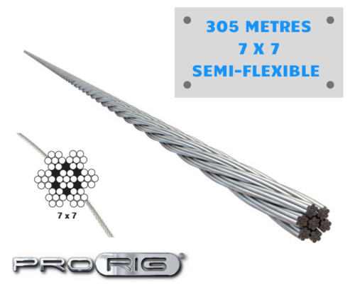 Wire Rope Pro-Rig - 3.2mm (7 x 7) Stainless steel - 305 Metre Korean Wire Semi Flexible