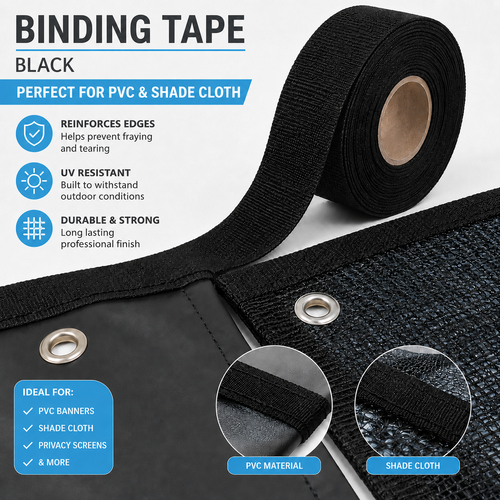 25mm Per METRE Black Polyester Binding Tape Heavy Duty Edge Reinforcement