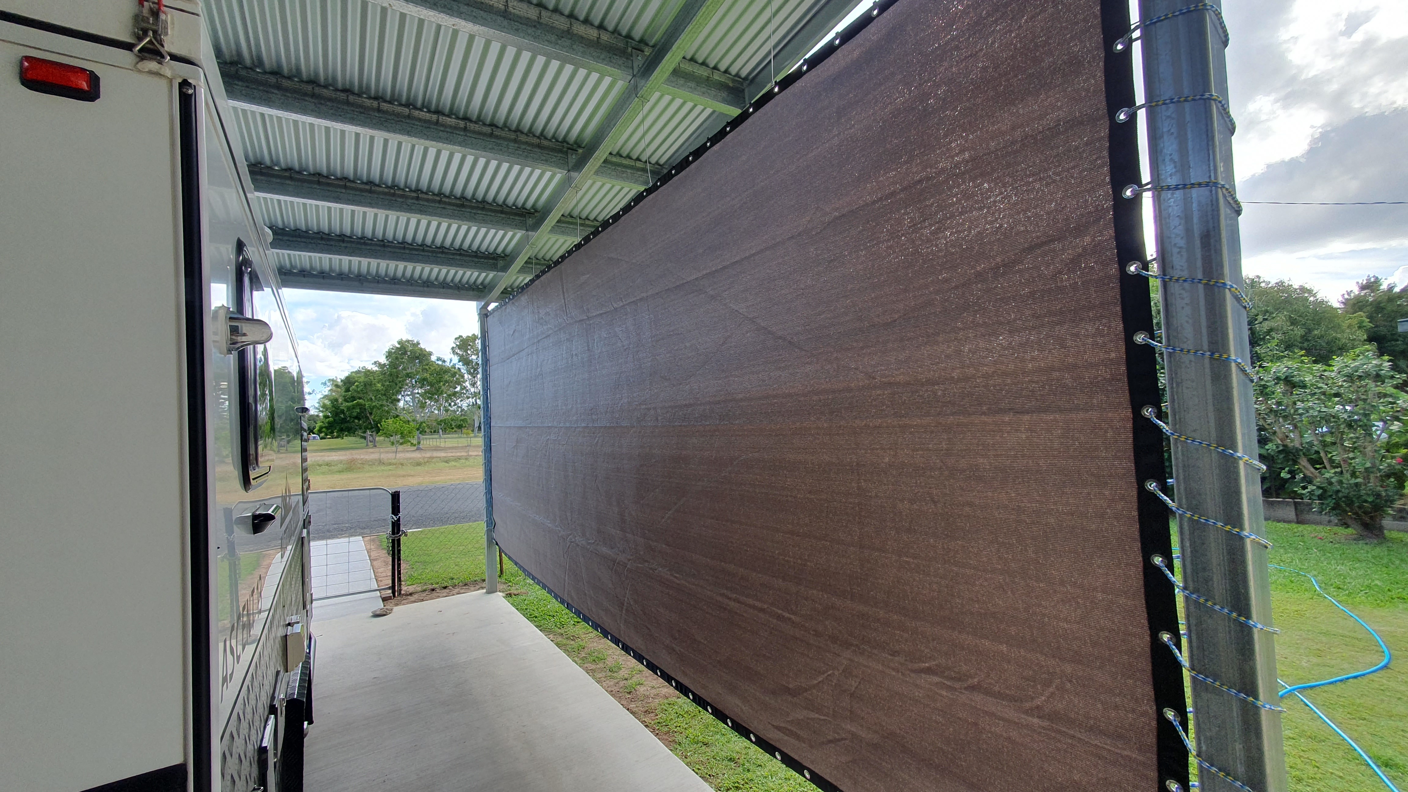 Comshade_Xtra_mushroom_colour_privacy_screen_Dimbulah_QLD_4872