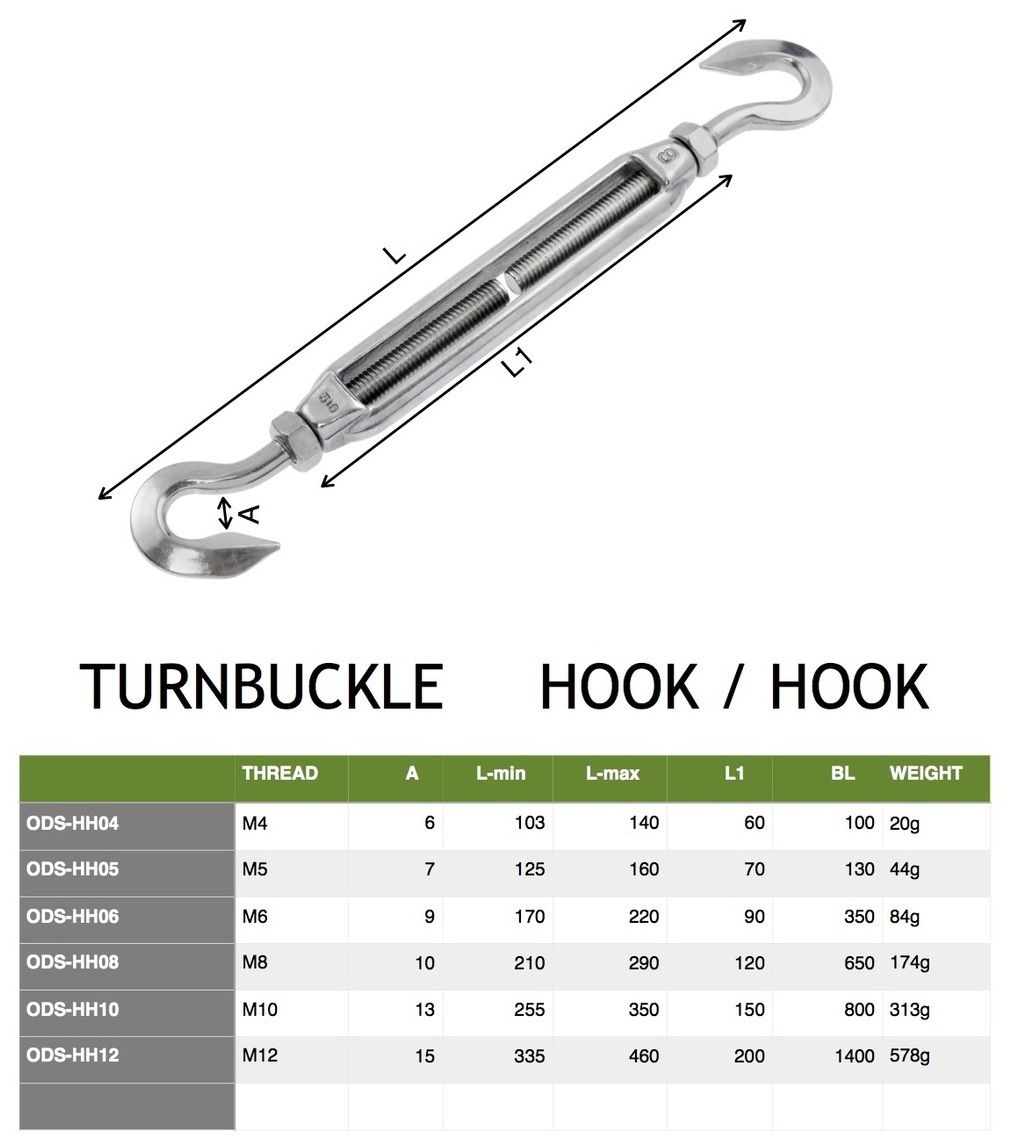 New M6 6mm Turnbuckle Hook Eye Economy Range 316 Stainless Steel Shade Sail 