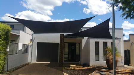 A great install by Steve a 5x6m Rectangle black and 5x5x5m triangle shade sail, from our shady lady range.\\n\\n8/12/2017 12:40 PM