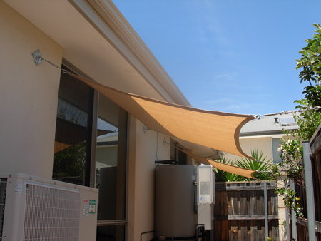 Thanks Allan for sending in your photo's. Our smaller shade sails are perfect for smaller areas and can be installed easily as Allan has shown. Shady Lady Sand 1.5x2m Shade Sails\\n\\n4/12/2016 1:03 PM