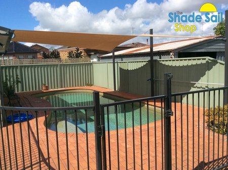 Custom made 5 sided shade sail installed by Jack. Colour is Cappuccino from Comshade with a 10 year uv life span. Thanks for sending in your photo's..\\n\\n8/12/2016 8:11 PM
